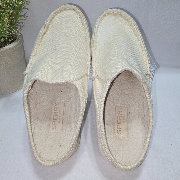SPERRY SIZE 5.5 MOC-SIDER MULE CREAM HEMP CLOGS LOAFERS EUC - Picture 5 of 7
